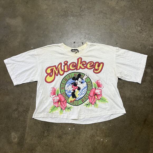 Vintage 80s Disney Mickey by Jerry Leigh Hawaiian Crop Top - Picture 1 of 3